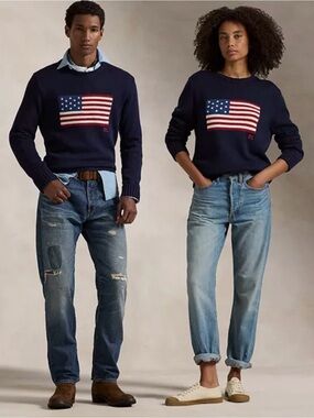 Signature Navy American Flag Cotton Sweater, NWOT